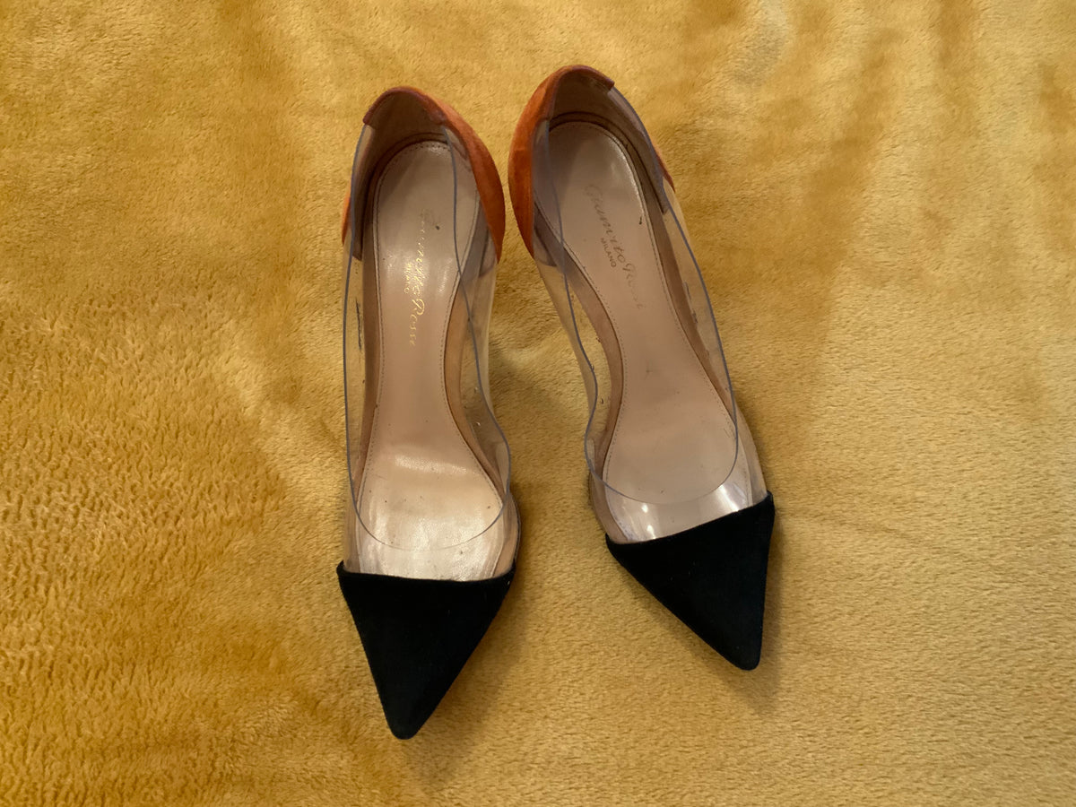 GIANVITO ROSSI - 4.5" Suede- PVC PUMPS HEELS SHOES SIZE 36 1/2 US 6.5 UK 3.5 ladie