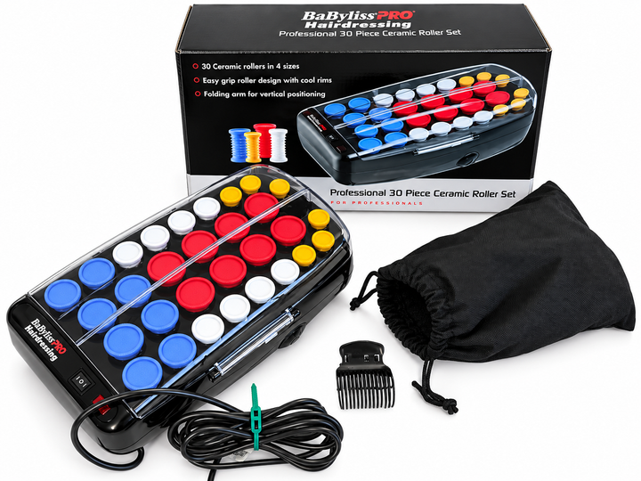 BaByliss PRO Professional 30 Piece Ceramic Heated Hair Roller Set ladies