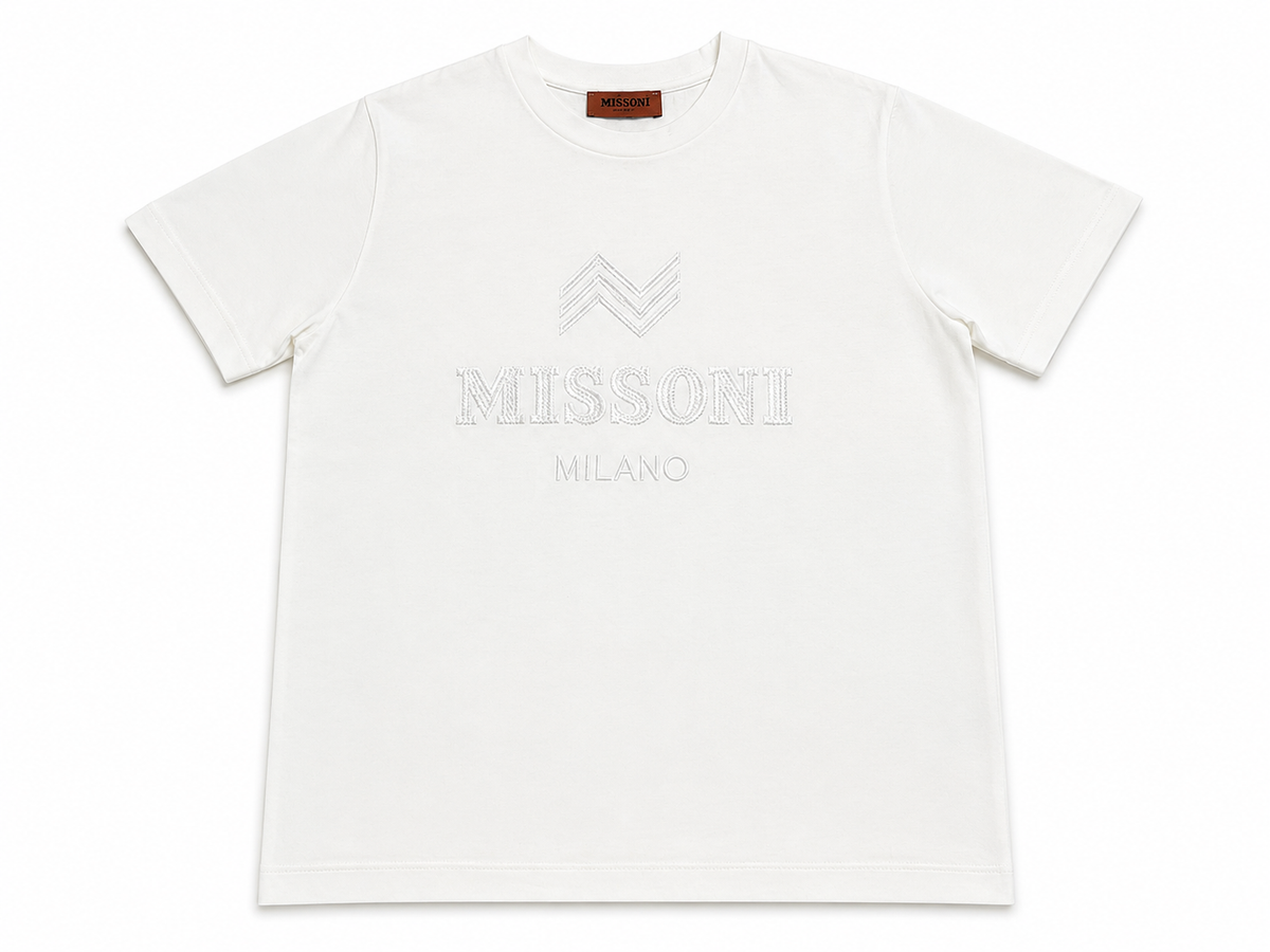 Missoni Milano White Embroidered Logo T-Shirt – Size M ladies