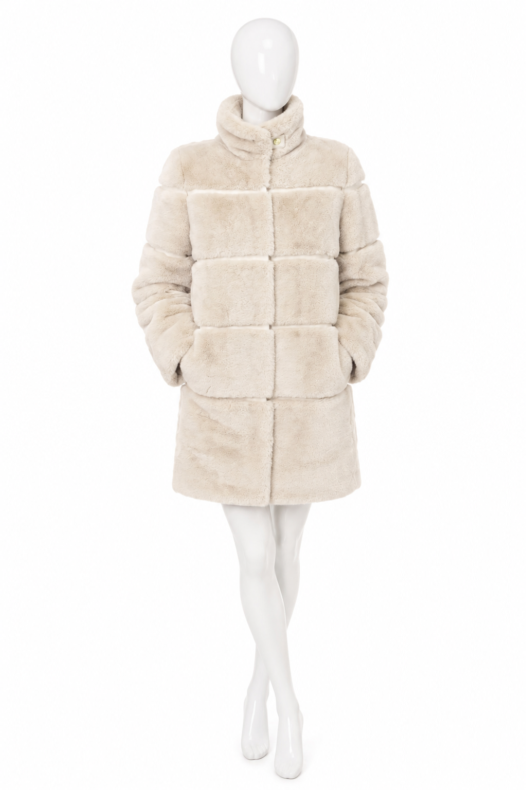 Franchetti Bond Ombretta Beige Faux Fur Coat – Size UK 12 L large ladies