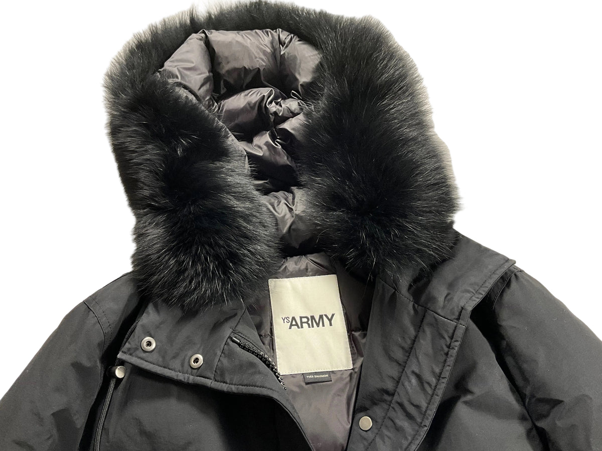 YS Army Yves Salomon Long Iconic parka in waterproof cotton blend with fox and rabbit fur size 36 ladies