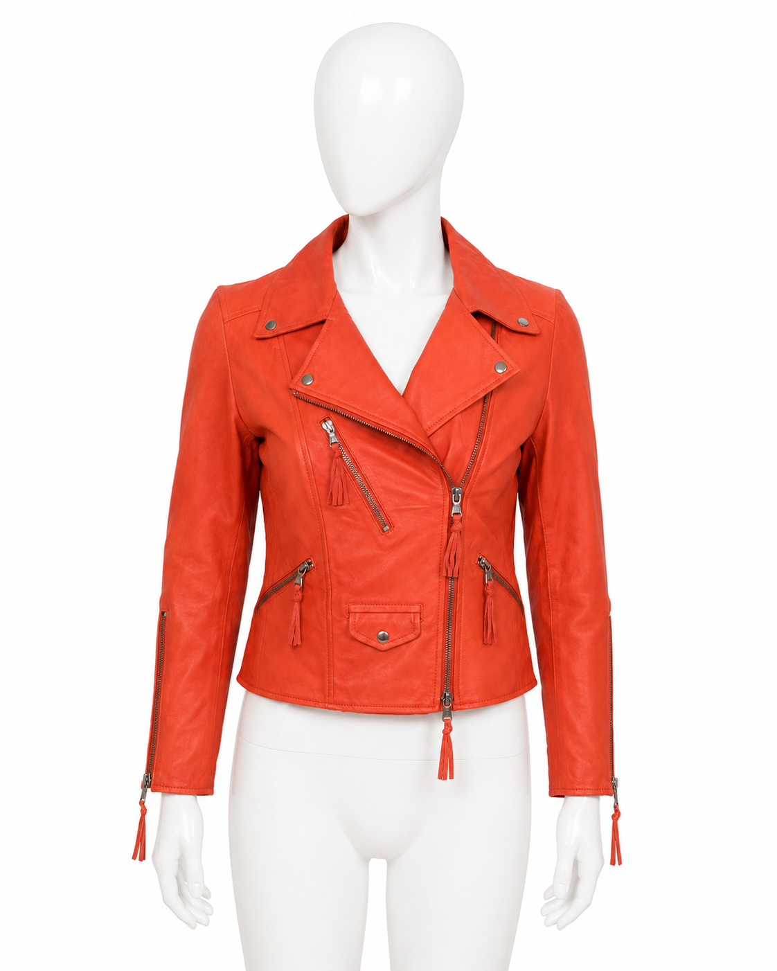 Benedetta Novi Distressed Leather Biker Jacket – Size IT 40 / UK 8/US 4 ladies