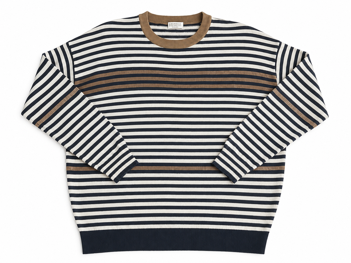 Brunello Cucinelli Striped Monili Embellished Knit Pullover ladies