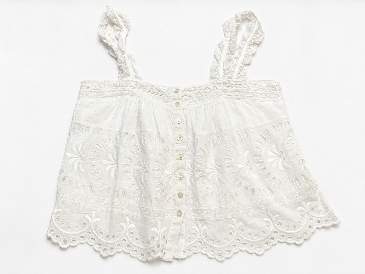 LoveShackFancy Luanne Crochet-Trimmed Embroidered Cotton Voile Top size M medium ladies