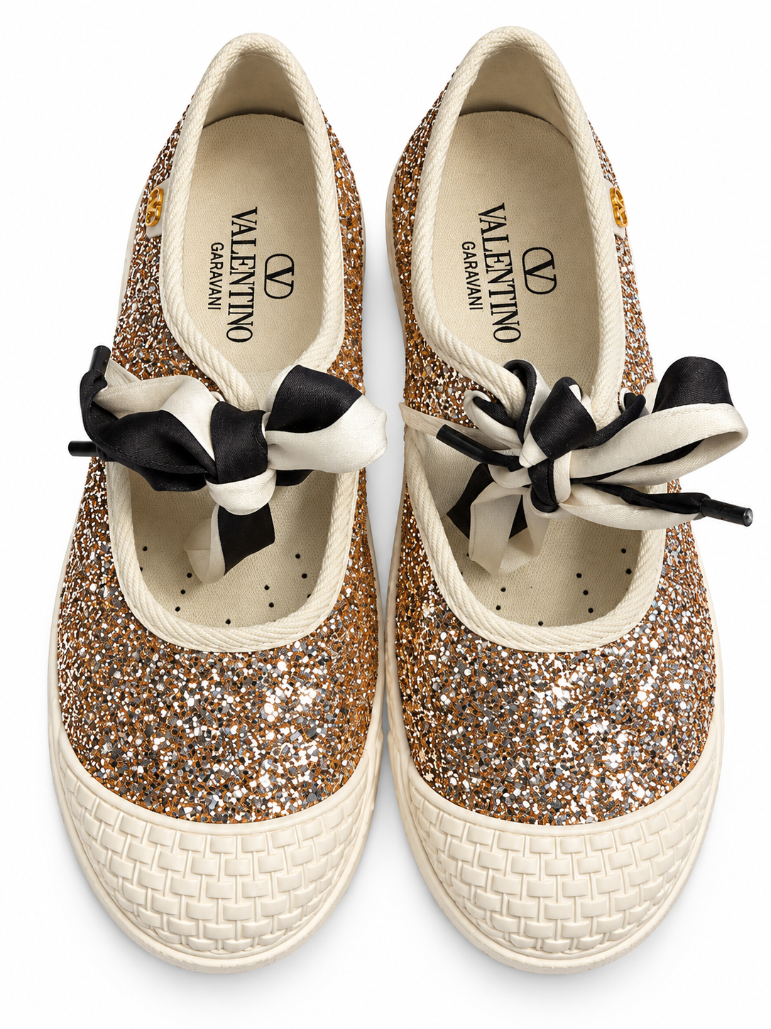 Valentino Garavani Bay By Bay Glitter Ballerina Sneakers Flats Gold Size 38.5 ladies