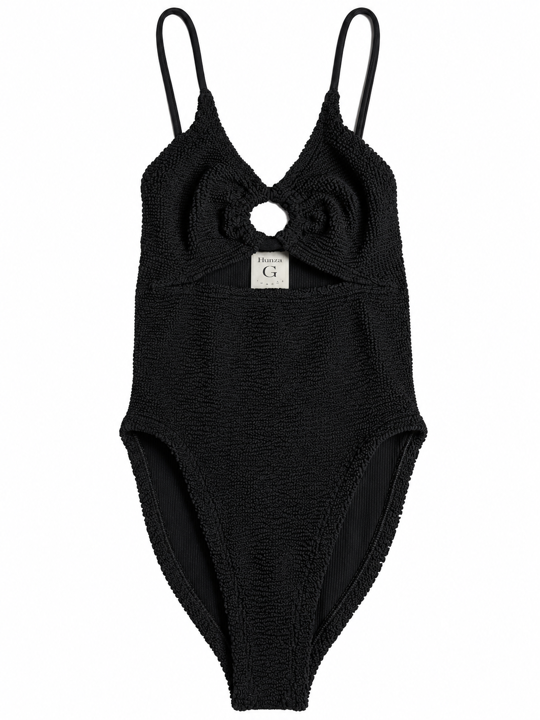 Hunza G Cristal Black Crinkle Cut-Out One-Piece Swimsuit – One Size ladies