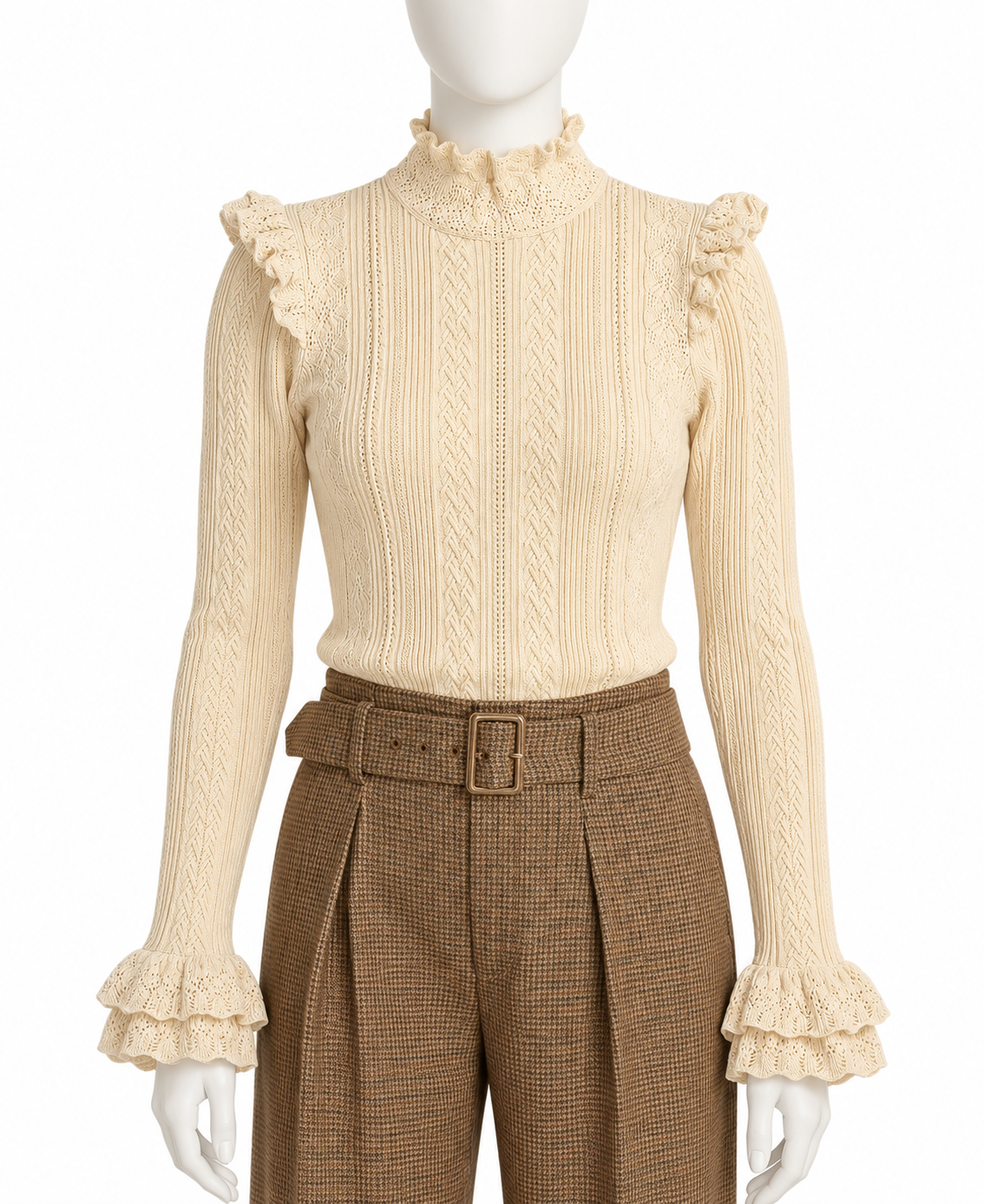 Polo Ralph Lauren Women’s Cream Cable Knit Ruffle Pullover – Size M ladies