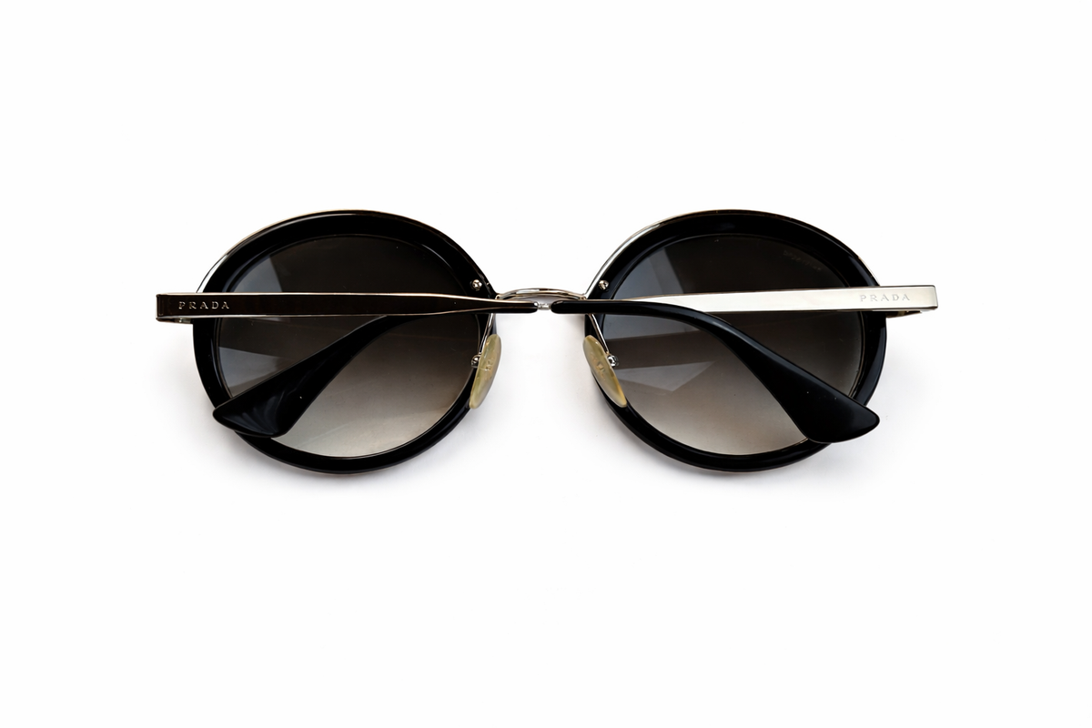 Prada Round Black Gold Oversized SPR50T 1AB-0A7 54-23-140 Sunglasses ladies