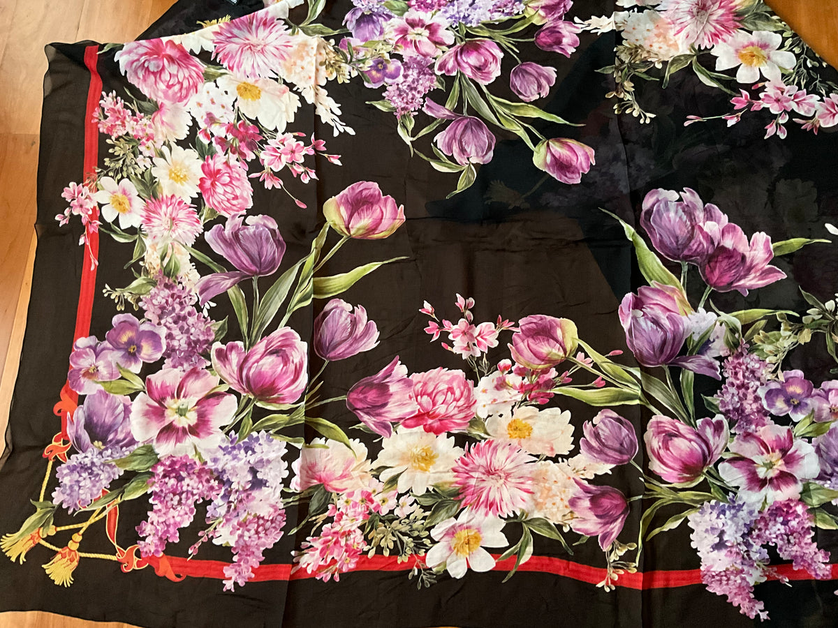 Dolce & Gabbana Silk Chiffon Extra large Floral Scarf Shawl 135x200 cm ladies