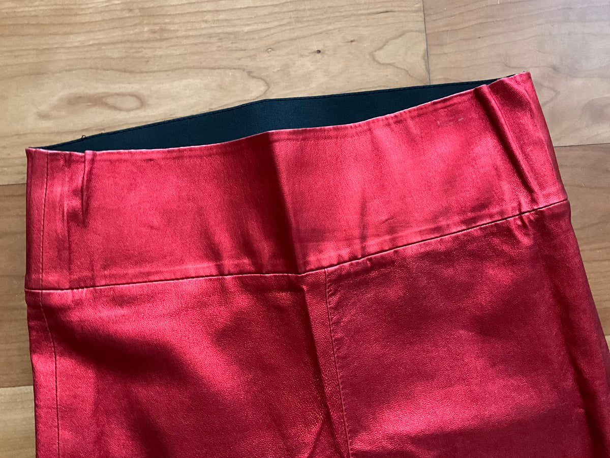Sprwmn Red Metallic Leather High-Waisted Leggings Pants Trousers Size S small ladies
