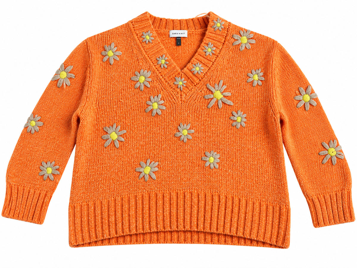 Mira Mikati Orange Daisy Embroidered Oversized V-Neck Jumper – EU 38 ladies