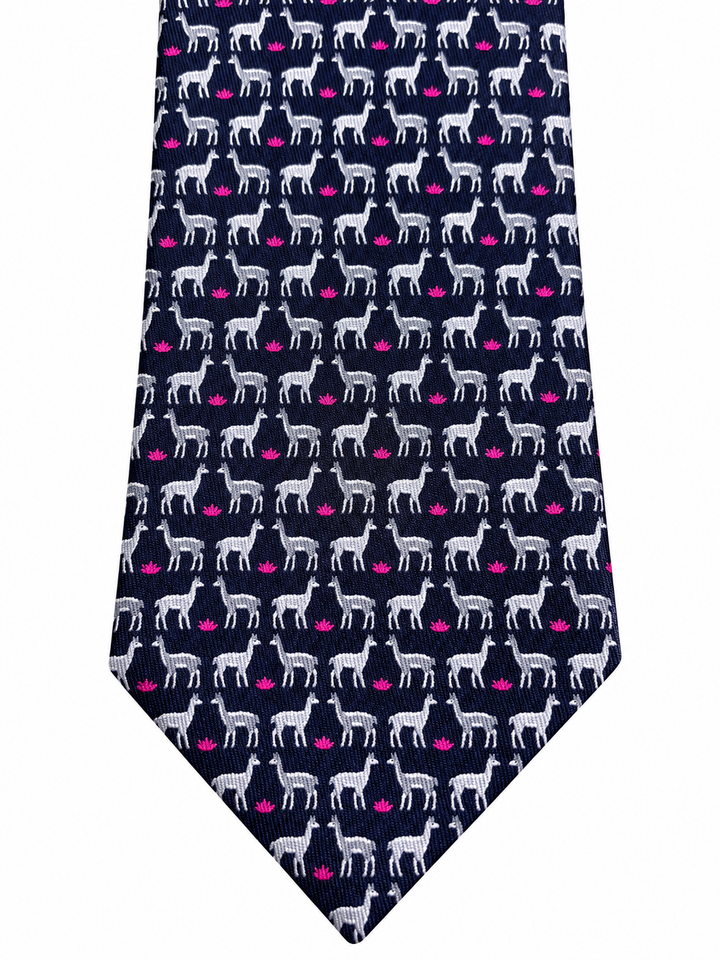 Hermès Paris Men’s Navy Blue Llama Print Silk Tie men