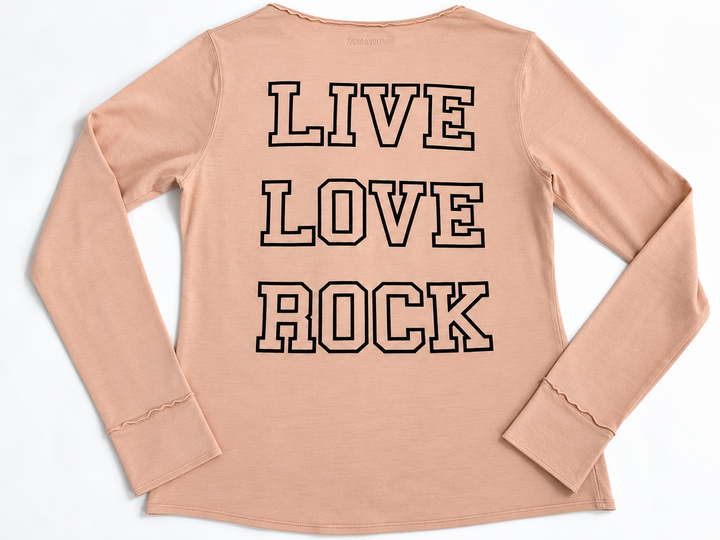 Zadig & Voltaire Live Love Rock Blush Pink Long Sleeve Top ladies