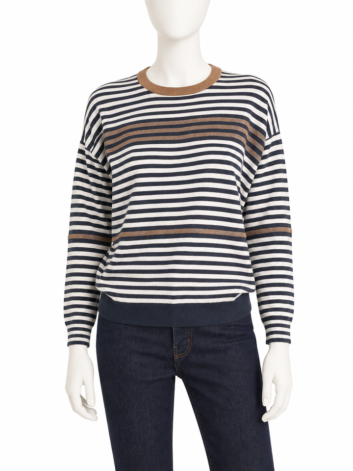 Brunello Cucinelli Striped Monili Embellished Knit Pullover ladies
