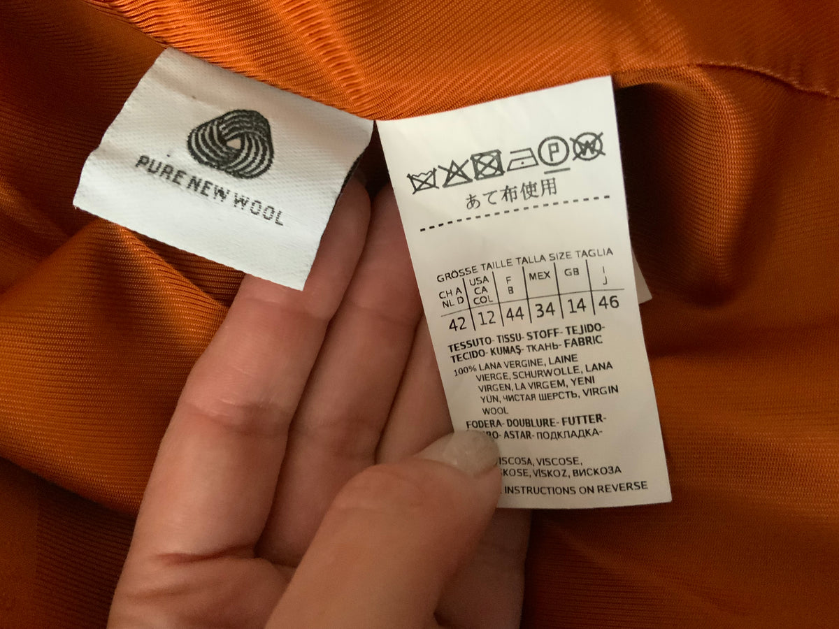 Max Mara Studio Virgin Wool Orange Coat Size I 46 F 44 US 12 UK 14 ladies