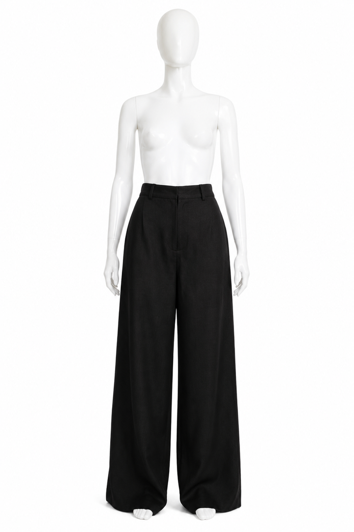 Zara Black Wide-Leg Linen Trousers – Size M ladies