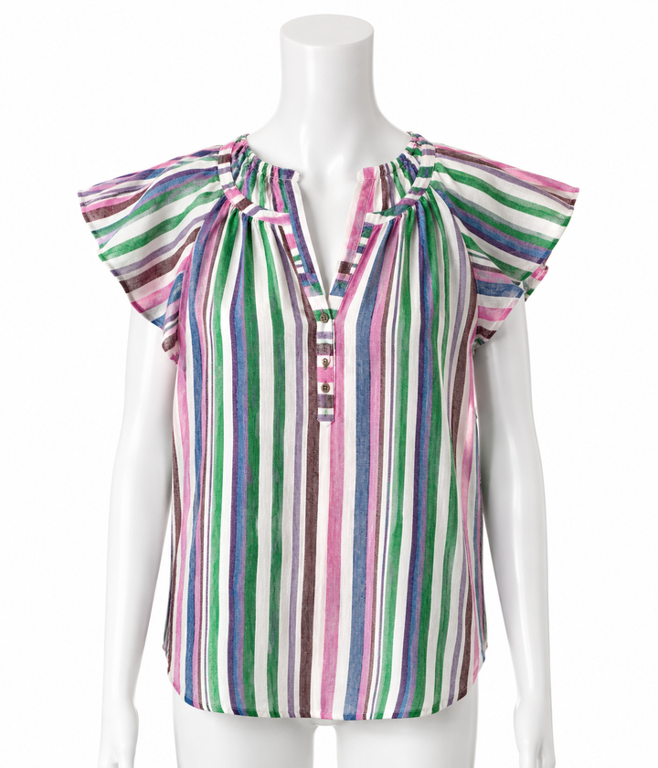 Xirena Striped Linen Blend Flutter Sleeve Blouse – Size S ladies