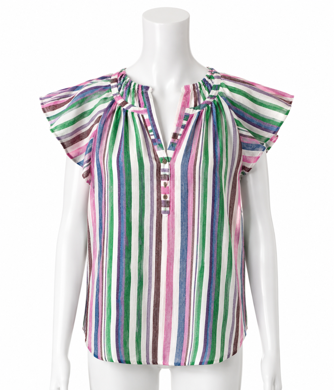 Xirena Striped Linen Blend Flutter Sleeve Blouse – Size S ladies