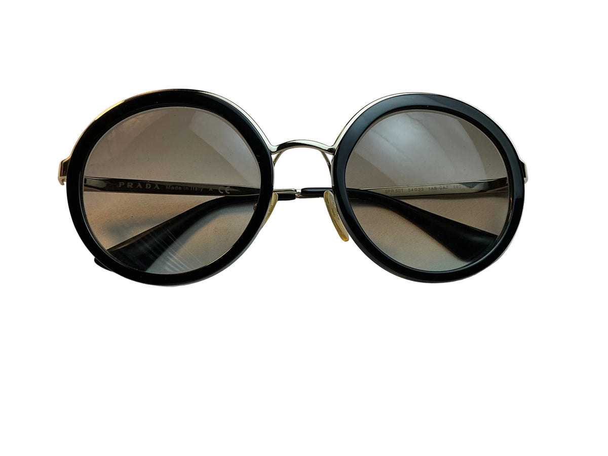 Prada Round Black Gold Oversized SPR50T 1AB-0A7 54-23-140 Sunglasses ladies