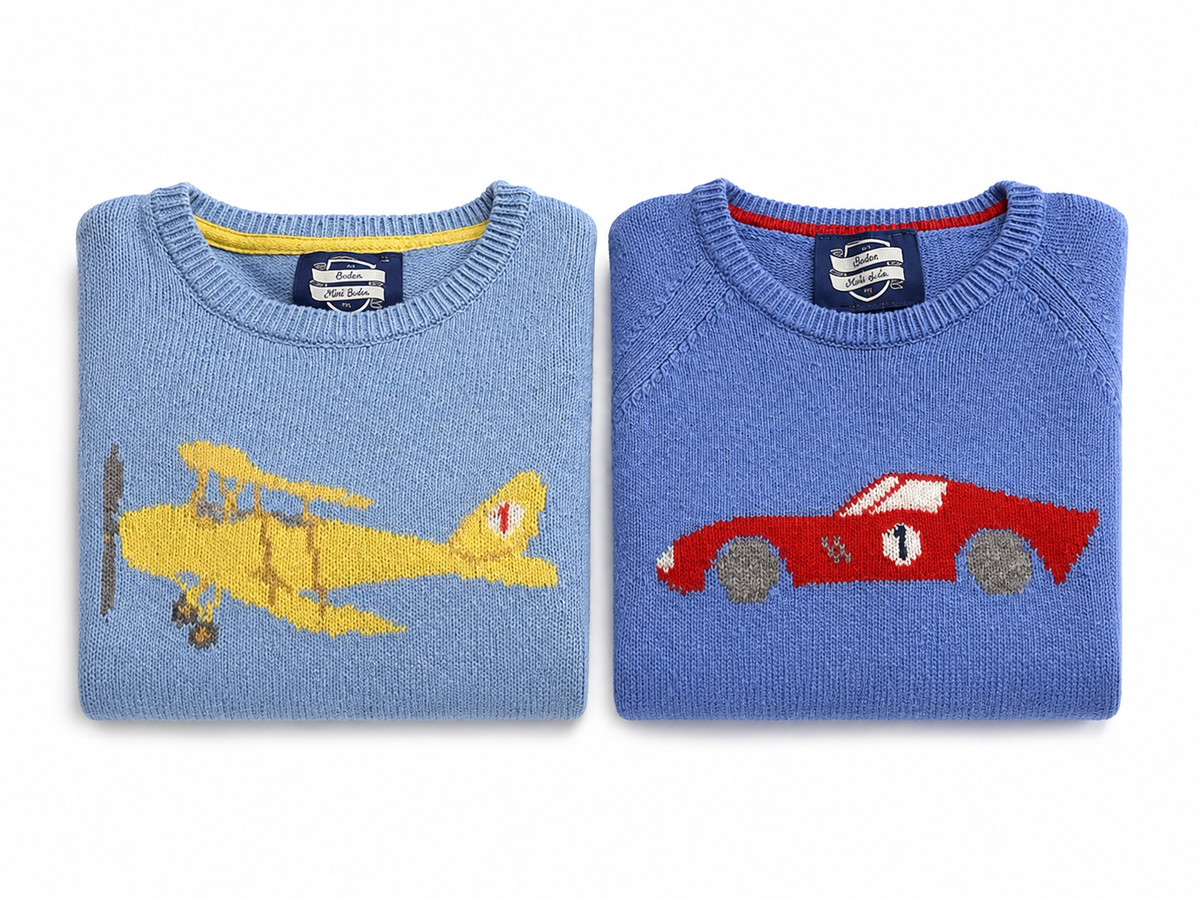 Chelsea Clothing Co. Boys’ Blue Vehicle Jumpers – Age 6–7 Years – Lot of Two children