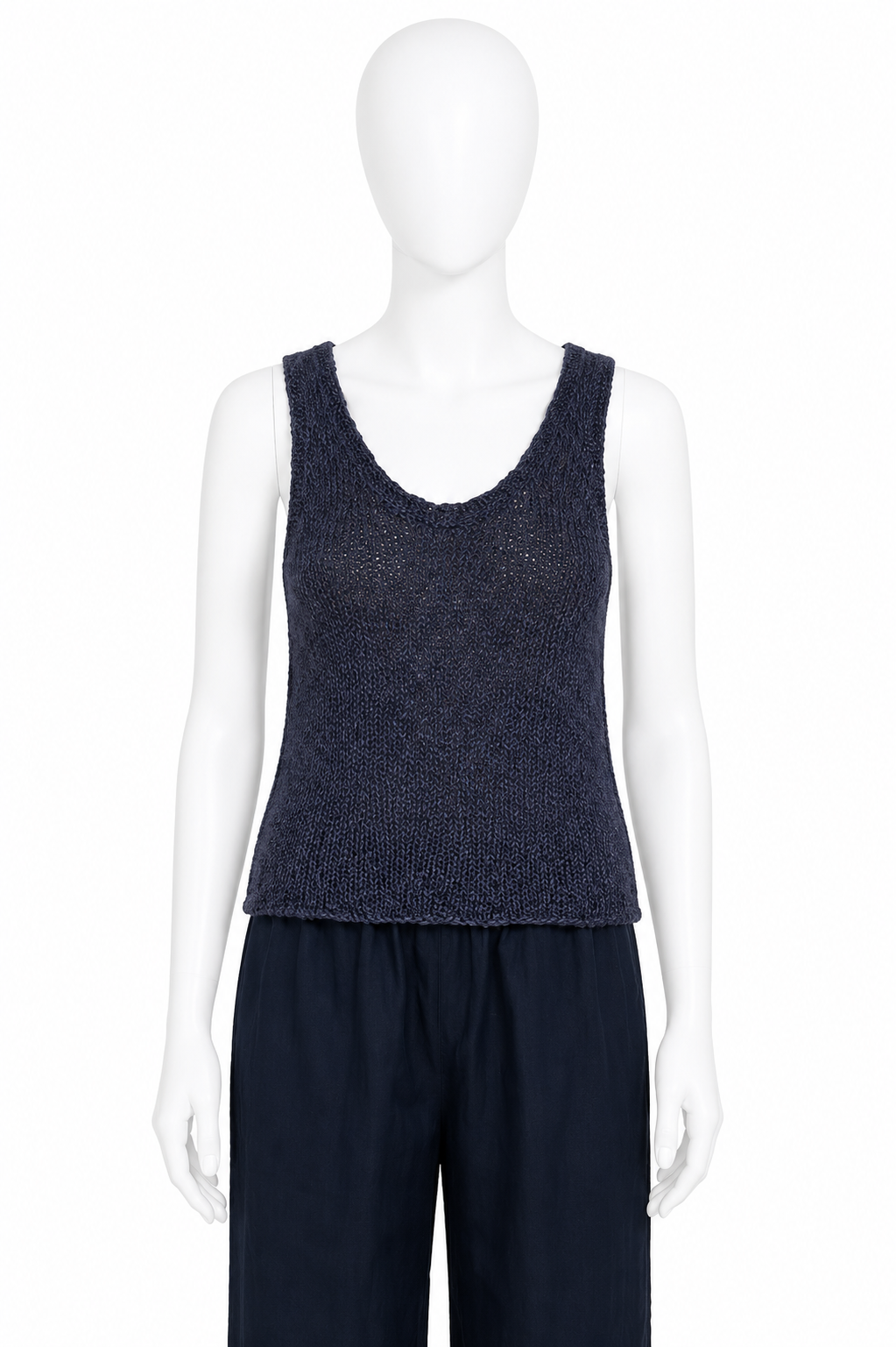 James Perse Navy Cotton & Linen-Blend Knitted Tank Top size 2 ladies