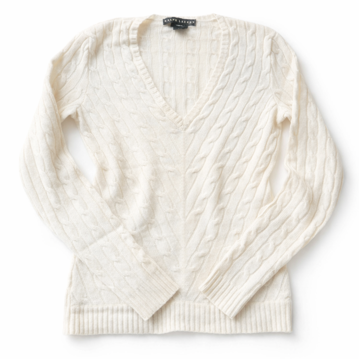 RALPH LAUREN BLACK LABEL PURE CASHMERE CABLE KNIT PULLOVER JUMPER SWEATER SZ M ladies