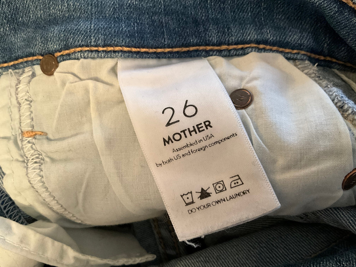 MOTHER The Stunner Zip Ankle Step Fray In Light Kitty Racer Jeans size 26 ladies