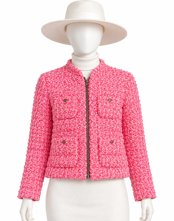 Herno Pink Tweed Bouclé Down Puffer Jacket – Size IT 42 ladies