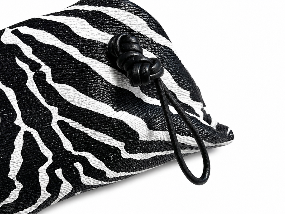 Bottega Veneta Nappa BV Trine Clutch Zebra Black White Lambskin Leather ladies