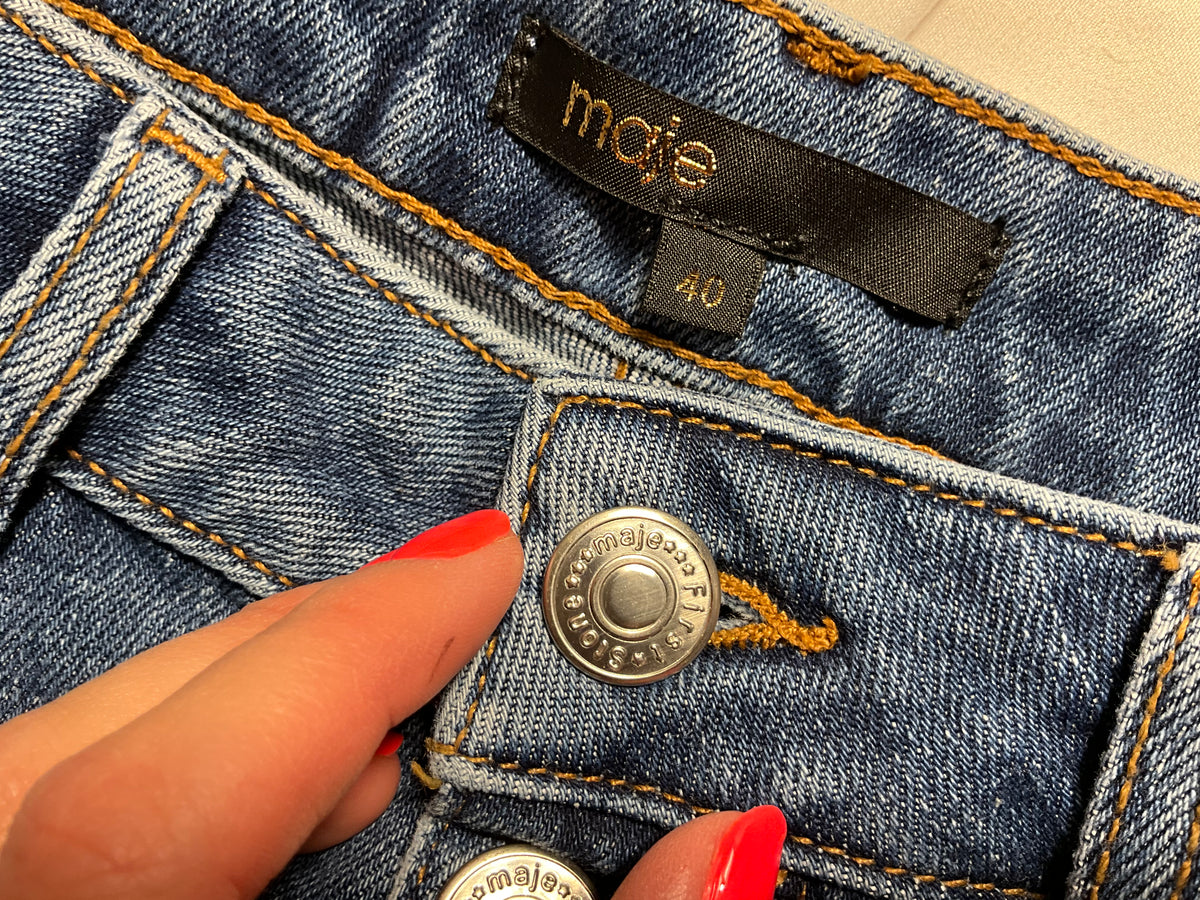 Maje Relaxed Fit Straight-Leg Flared Blue Denim Jeans – Size F 40 L large ladies