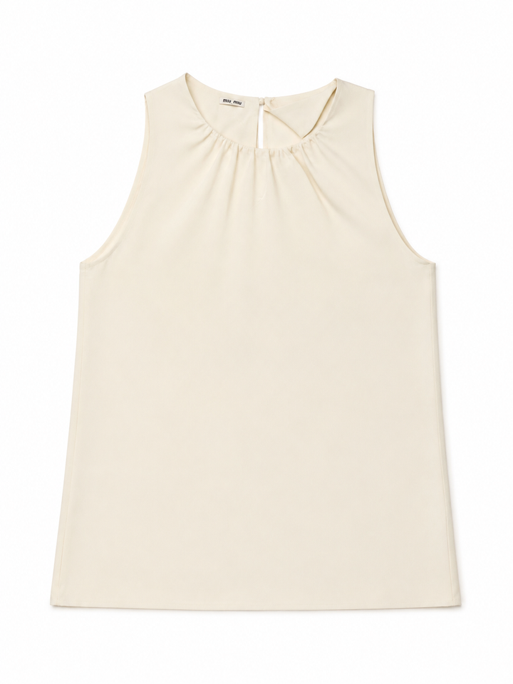 Miu Miu Ivory Gathered-Neck High-Low Blouse ladies
