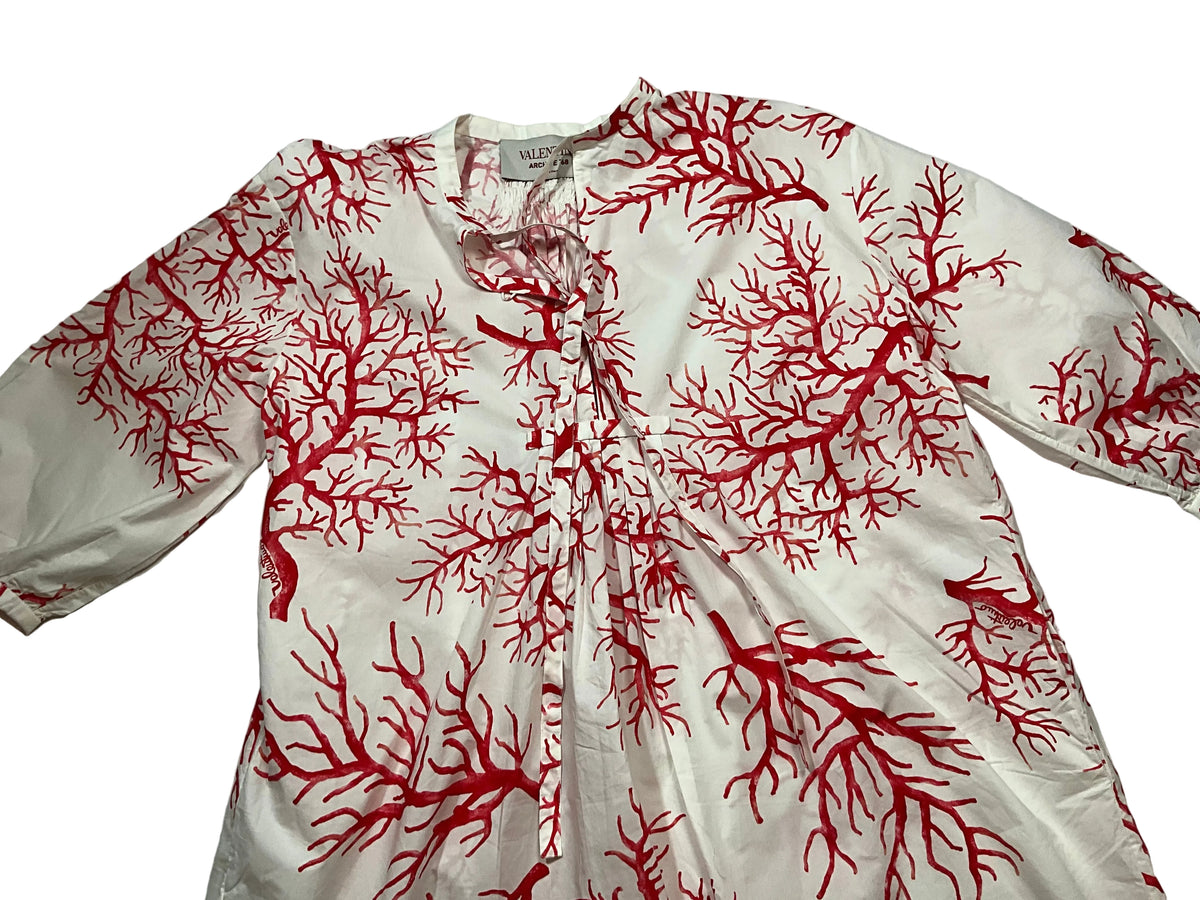 Valentino Archive '68 White Coral Printed Tunic Mini Dress Size I 44 UK 12 US 8 ladies