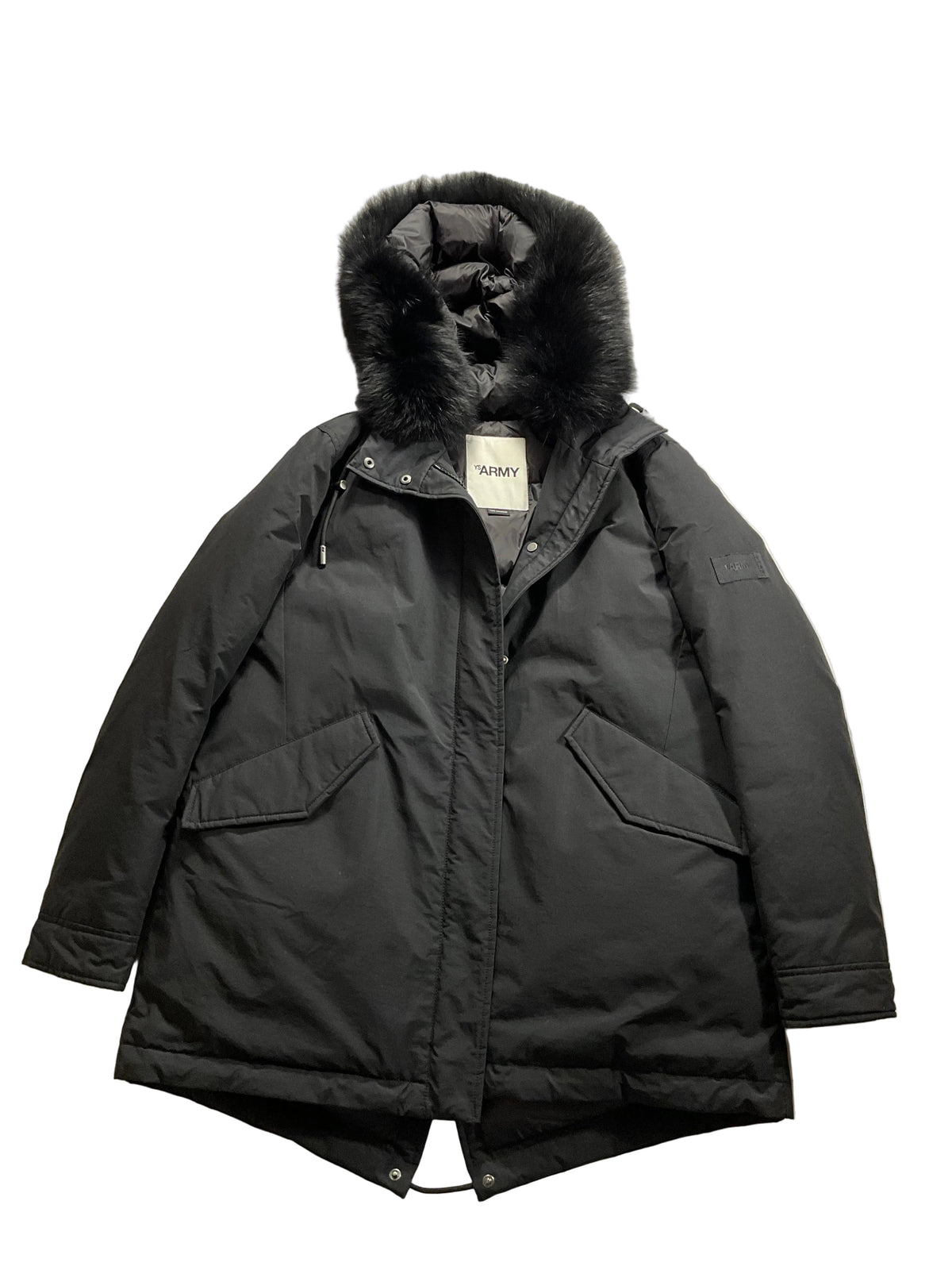 YS Army Yves Salomon Long Iconic parka in waterproof cotton blend with fox and rabbit fur size 36 ladies