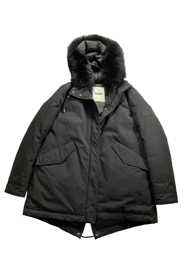 YS Army Yves Salomon Long Iconic parka in waterproof cotton blend with fox and rabbit fur size 36 ladies