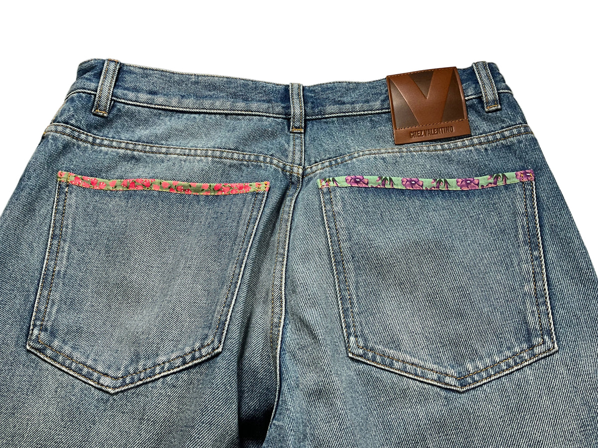 Valentino 2025 Logo Patch Floral-Trim Denim Jeans Size 27 ladies
