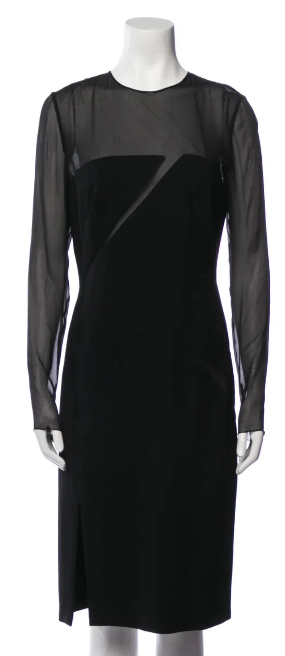 EMILIO PUCCI - BLACK WOOL DRESS WITH SEE THROUGH SILK SLEEVES -SIZE M MEDIUM ladies