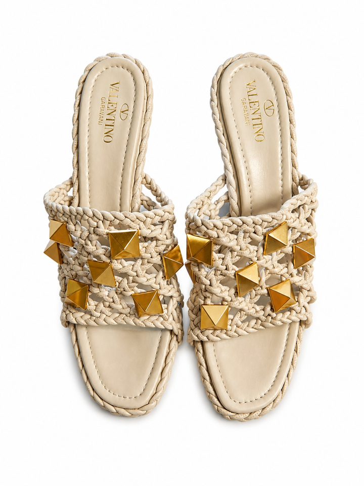 Valentino Garavani Roman Stud woven leather mules Size 39 ladies