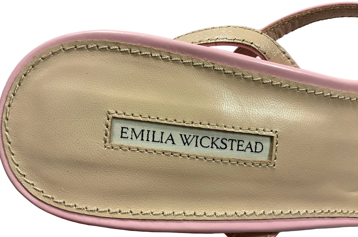 Emilia Wickstead NOVIE KITTEN HEEL IN PINK LEATHER SANDALS SIZE 38 LADIES