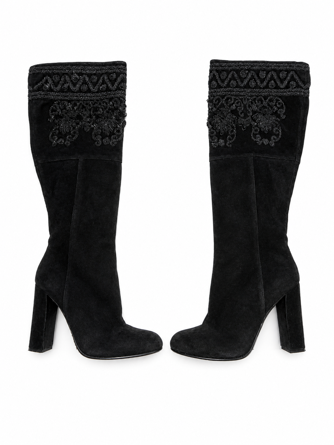 ETRO BLACK SUEDE EMBROIDERED KNEE LENGHT BOOTS SIZE 38 LADIES