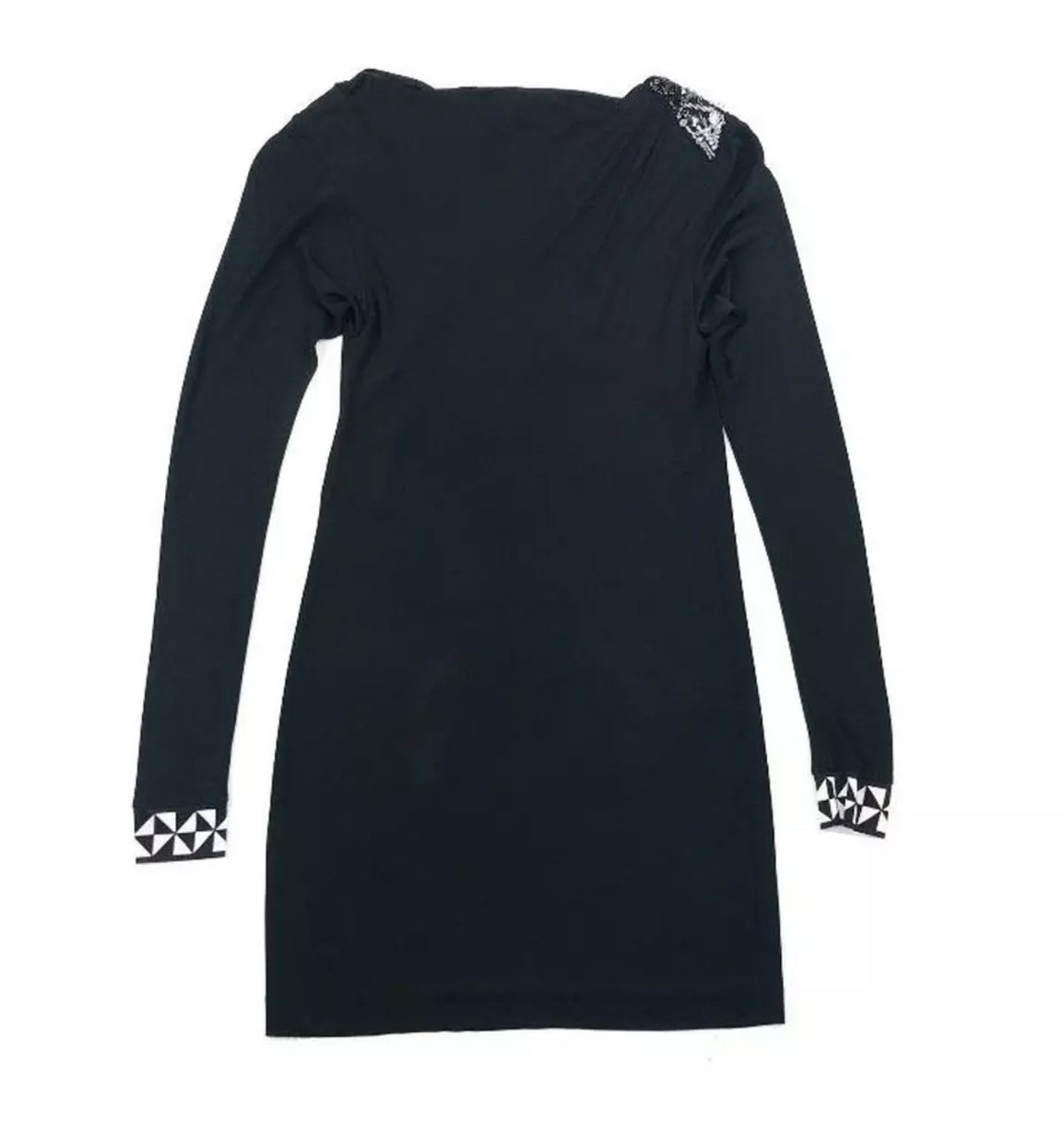 Emilio Pucci Firenze Black Crystals Shoulder Stretch Jersey Draped Dress Sz 44 L ladies
