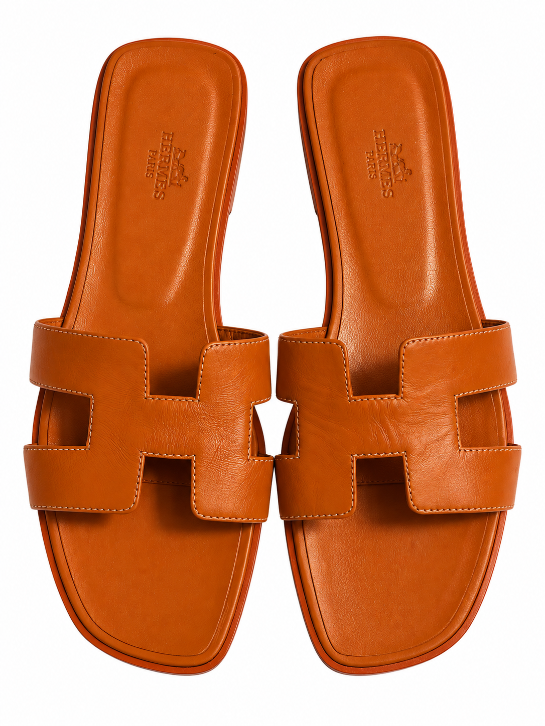 Hermès Oran H Leather Slide Sandals – Orange – Size 38.5 ladies