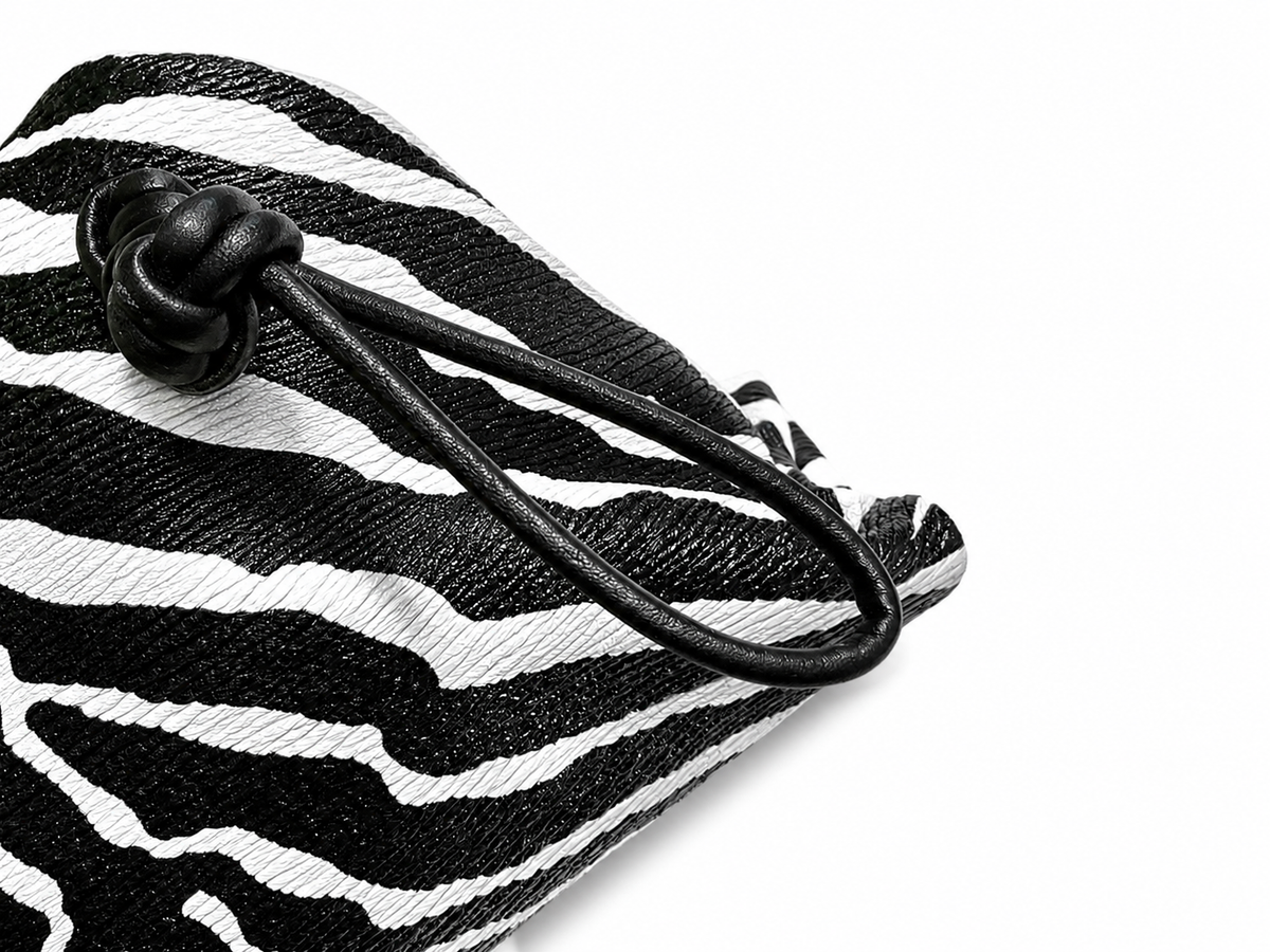 Bottega Veneta Nappa BV Trine Clutch Zebra Black White Lambskin Leather ladies