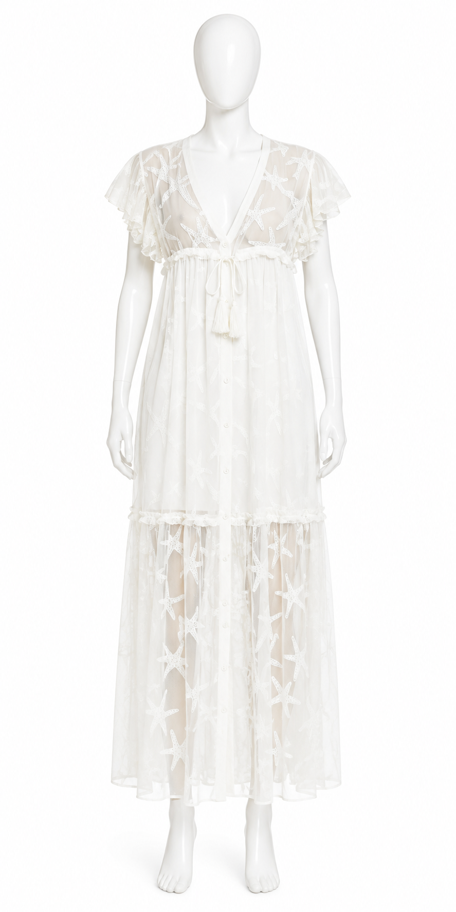 Vilebrequin Long Transparent Silk Starfish Dress – Off White – XS ladies