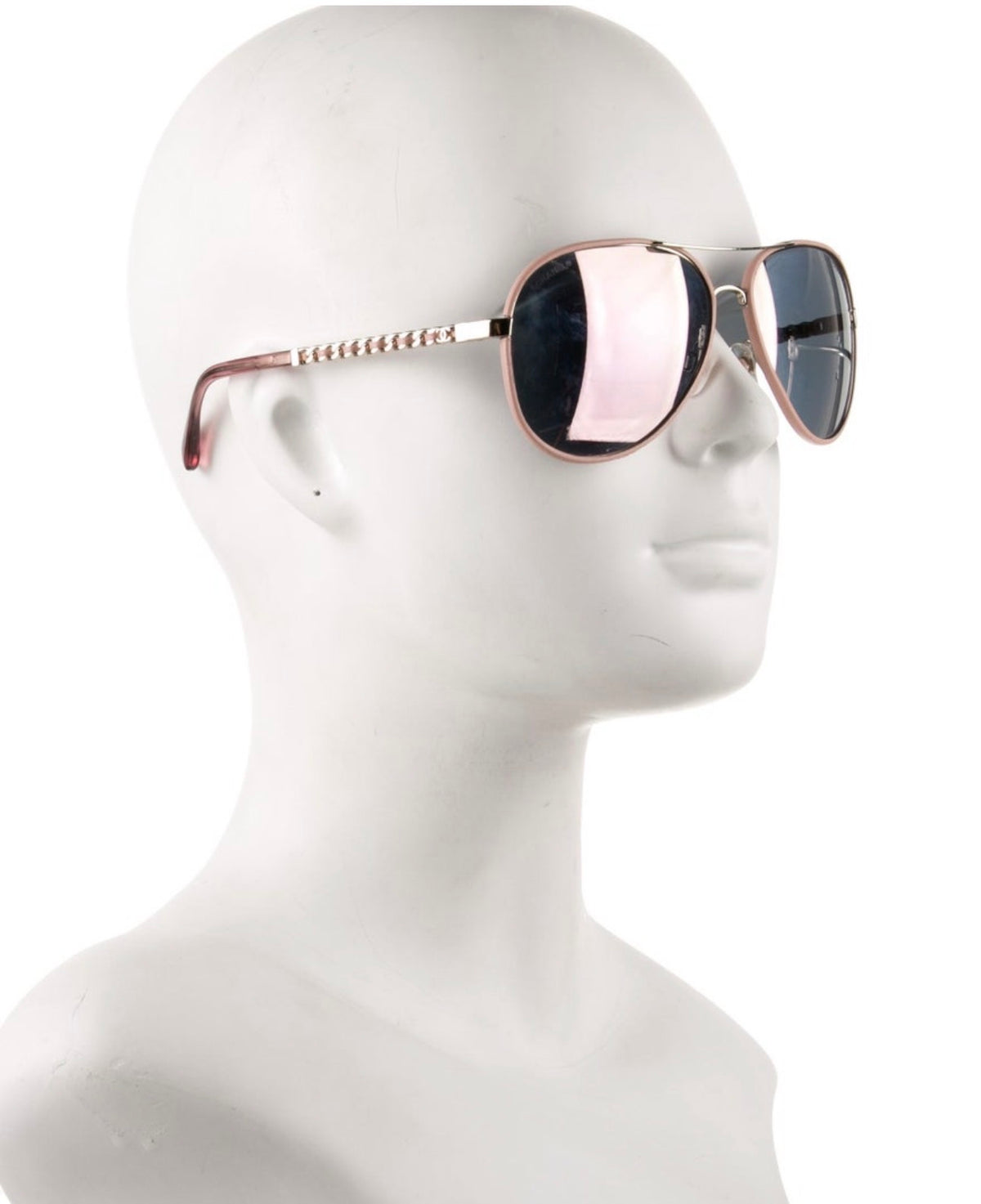 CHANEL Pink Leather CC Aviator Pilot Winter Sunglasses - 4219