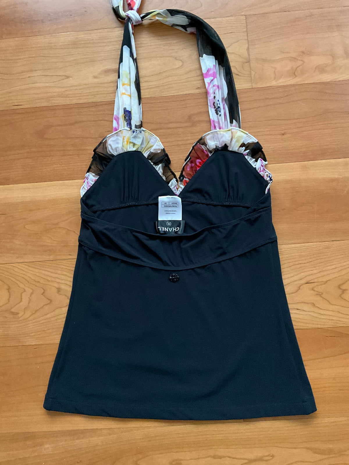 CHANEL BLACK 2011 Halter Neck CAMI TANK TOP BLOUSE SIZE F 34 US 2 UK 6 XS ladies