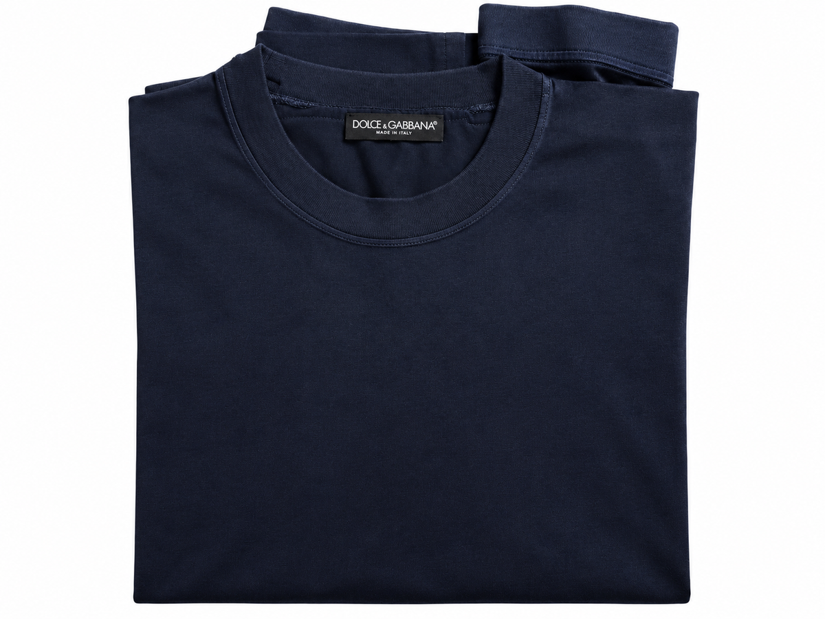 Dolce & Gabbana Men’s Midnight Navy Blue Silk Fitted T-Shirt – Size IT 50 men