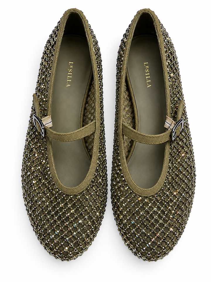 Le Silla Gilda Crystal-Embellished Mesh Mary Jane Ballet Flats – Size 38½ ladies