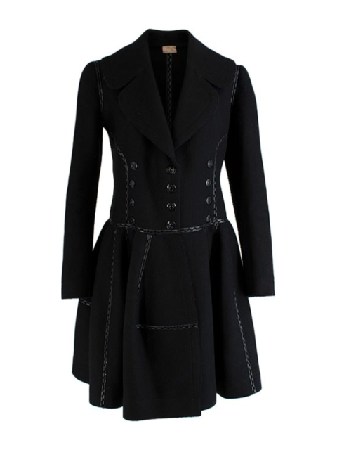 AZZEDINE ALAÏA ALAIA Wool Leather Trim Coat Fit & Flare F 38 US 6 UK 10 ladies