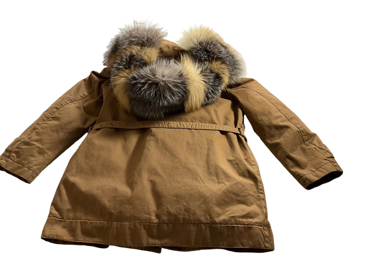 ERMANNO SCERVINO Brown Fur Parka Down Feathers Jacket Size 38 XS ladies