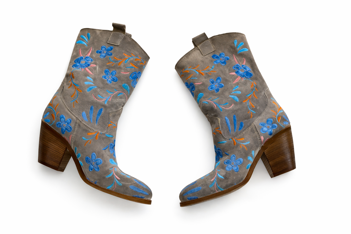 Custom made Western Suede Floral Embroidered Boots Size 38 ladies